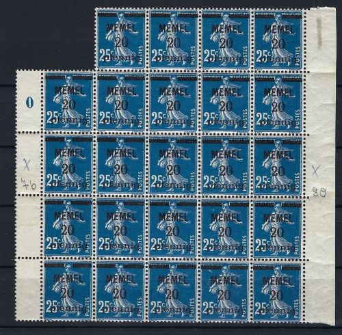P) Memel Mi 20b** (24) Bogenteil mit 5x 20 I gp. Petersen BPP