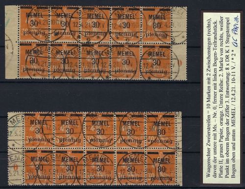 P) Memel Mi 21x ° (20), 2 Bogenteile je sauber gestempelt