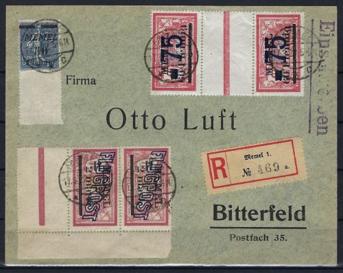 P) Memel Mi 49 ZS MiF/Einschreiben Memel n. Gelsenkirchen