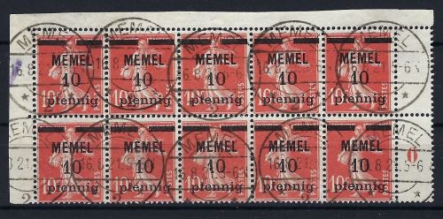 P) Memel Mi 53 ° (10) Bogenteil vom Oberand, ungefaltet