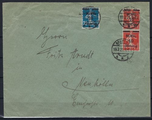 P) Memel Mi 57, 53 (2) MiF Bedarfsbrief Memel n. Neukölln