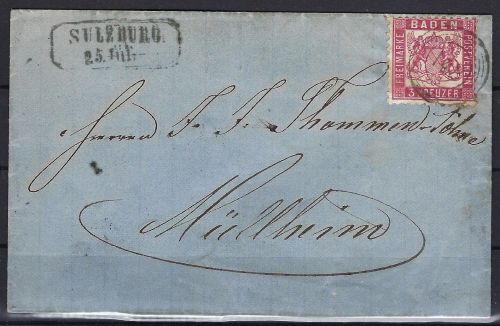 P) Baden Mi 18 EF mit Ra2 + Nr.-St. 142 Sulzburg n. Müllheim