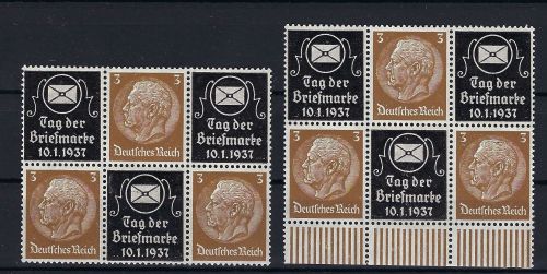 DR Tag der Briefmarke 1937, 2 Bogenteile Hindenburg Privat-ZD´s **