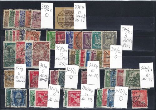 DR gestempelte Zusammenstellung aus Mi 338-374