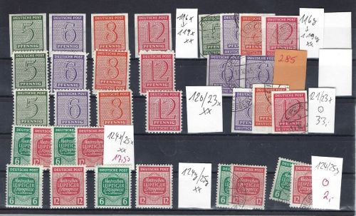 SBZ West Sachsen Partie aus 116-125, dabei 2x Mi 124-125X, ME 385€