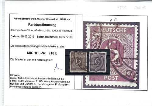 Kontrollrat I Mi 916b ° Befund Arge, 916c ° gep. Schlegel BPP, ME 430€