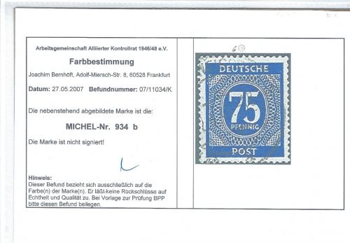 Kontrollrat I Mi 934 d ° mit Befund Arge, ME 150€