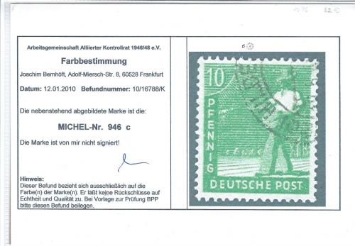 Kontrollrat II Mi 946c ° mit Befund Arge, ME 150€