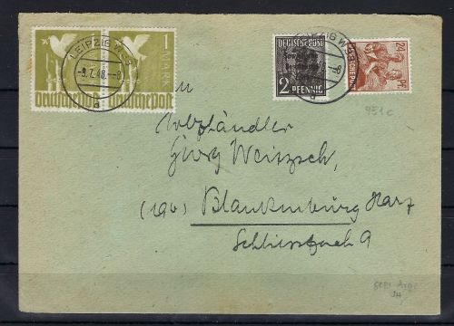 Kontrollrat II Mi 951c EF Leipzig n. Blankenburg, gep. Arge