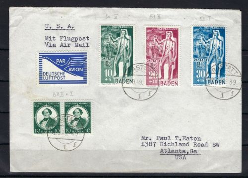Fr. Zone Baden, Mi 50-51II, 52 I, 53 II/I auf Brief