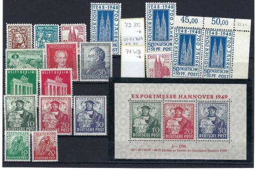 Bizone postfrische Zusammenstellung , inkl. Block 1 a
