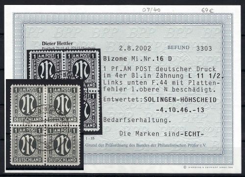 AM Post Mi 16 D ° VB ungefaltet, mit Befund Hettler BPP
