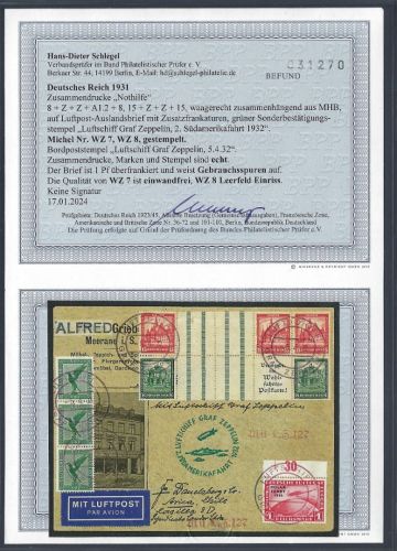 P) Zeppelinbrief mit DR WZ 7, WZ 8, Polarfahrt Mi 456 OR, Schlegel BPP