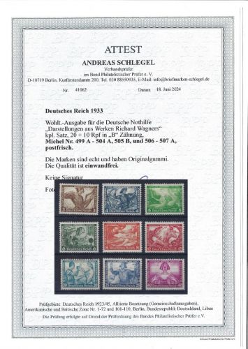 P) DR Mi 499-507 A/B in Luxus Qualität, FFA Schlegel BPP