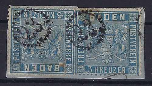 P) Baden Mi 10 ° (2) auf ∆ mit Uhrradstempel 23, 2x sauber entwertet