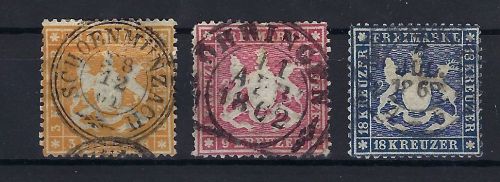 Württemberg Mi 17ya°, 19ya°, 20y° (dünnes papier) ME 2.900€