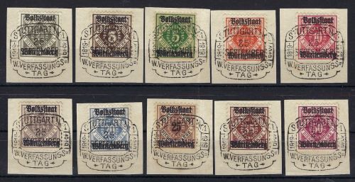 Württemberg Dienst Mi 134-143 je auf Luxus Briefstück