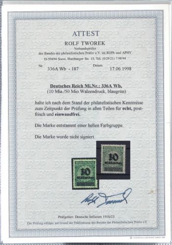 DR Mi 336 A Wb ** einwandfrei mit FA Tworek, ME 450€