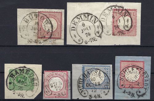 Hufeisenstempel: Bütow/Demmin/Hamburg/Lübeck/Mühlhausen/Schlettstadt