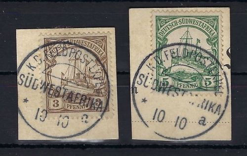 DSWA zwei Briefstücke mit FP-Stempel "K.D. Feldpostexped. SWA 10.10