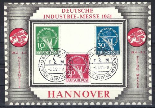 Berlin Mi 68-70 auf Hannover Messekarte, gepr. Schlegel BPP, ME 600€