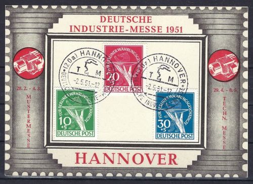 Berlin Mi 68-70 auf Hannover Messekarte, gepr. Schlegel BPP, ME 600€