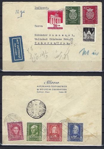 Bund LuPo Weilheim n. Teheran mit Mi 117-20, 121-22, Bizone 102