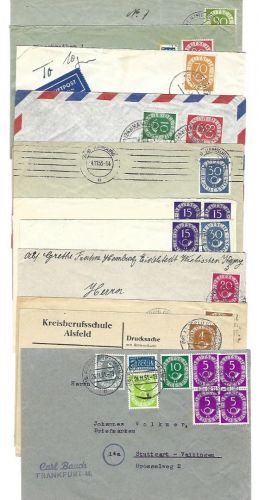 Bund 1951, Lot Belege / Karten Posthorn, dabei 70 - 90 pfg. EF