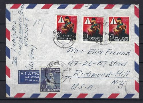 Bund 1952-1953, Mi 159, 162 (3) MiF LuPo Karlsruhe n. Richmond USA