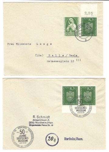 Bund 1953 2 Belege mit Mi 151+163 und 163 Paar als FDC