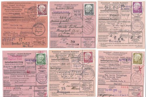 Bund 1954, Lot Heuss I Paketkarten nur EF, 7 Stück