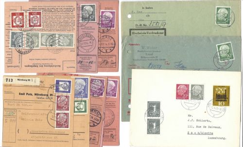 Bund 1954-1961, Lot Belege / Paketkarten , meist Heuss I