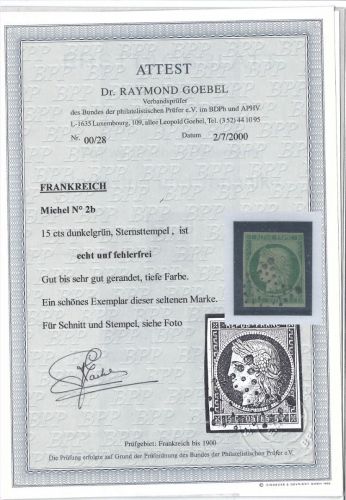 Frankreich Mi 2 b ° einwandfrei, mit FA Goebel BPP, ME 1.400€