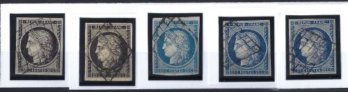 Frankreich gest. Lot mit Mi 3x, 3y, 4a, 4b, 4 , je vollrandig, ME 245€