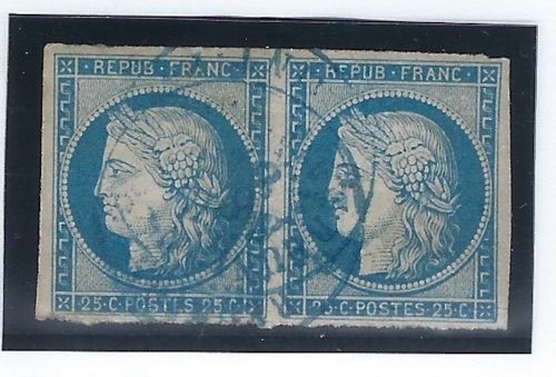 Frankreich Mi 4 a waag. paar , mit blauem K1 Reunion