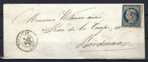 Frankreich 1852 Mi 4 c als EF von Touluse n. Bordeaux , früher Brief