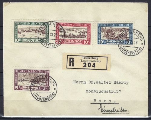 Liechtenstein Mi 78-81 Einschreibebrief Triesenberg n. bern