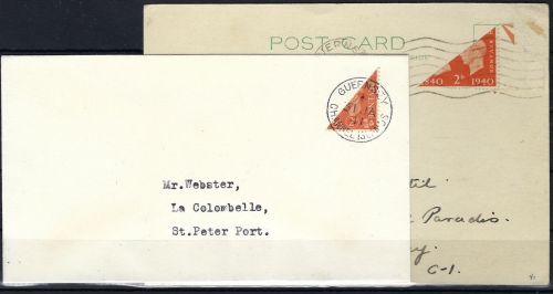 P) D. Bes. Kanalinseln, Guernsey Mi I-II je auf Brief, ME 150€