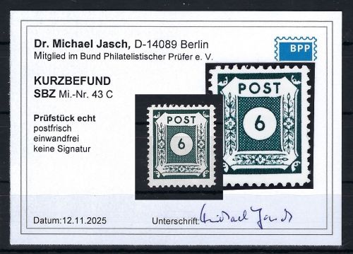 P) Ost Sachsen Mi 43 C ** einwandfrei, KB Dr. Jasch BPP, ME 240€