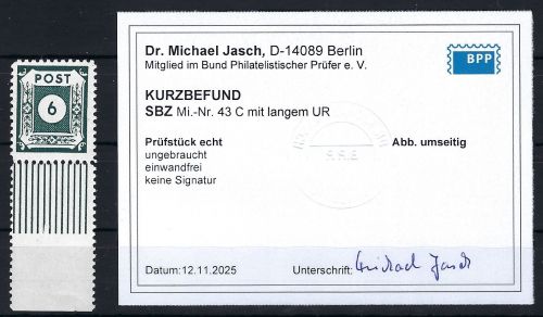Ost Sachsen Mi 43 C mit langem UR, einwandfrei, KB Dr. Jasch BPP