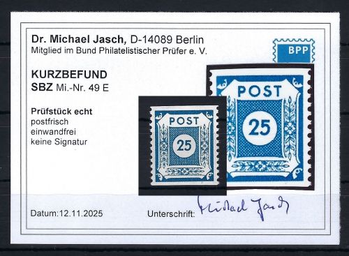 Ost Sachsen Mi 49 E ** einwandfrei, KB Dr. Jasch BPP, ME 170€