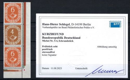 P) Bund Posthorn S 4 ** Eckrand UR in Luxus Qualität, KB Schlegel BPP