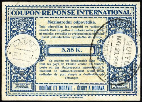 Böhmen und Mähren, Internationale Antwortschein Mi AS 1