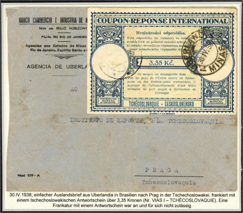 Böhmen und Mähren, Internationale Antwortschein Mi VI AS I, Brief