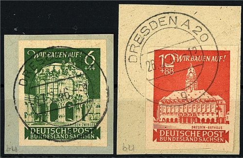 Ost Sachsen Mi 64 b U + 65 b U Briefstück, gep. Ströh BPP, ME 550€