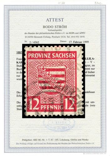 Prov. Sachsen Mi 79 Yb ° einwandfrei, FA Ströh BPP, ME _._