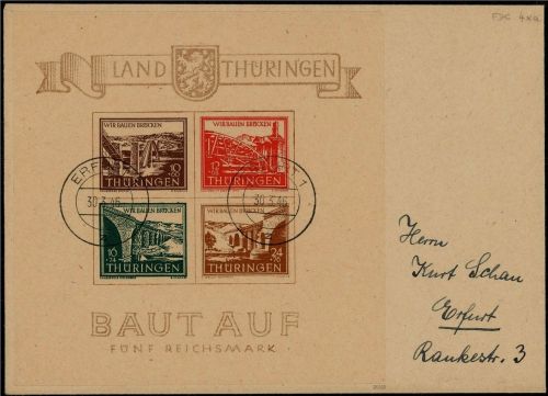 Thüringen Block 4 ay FDC, mit Attest Zierer BPP, ME 2.500€