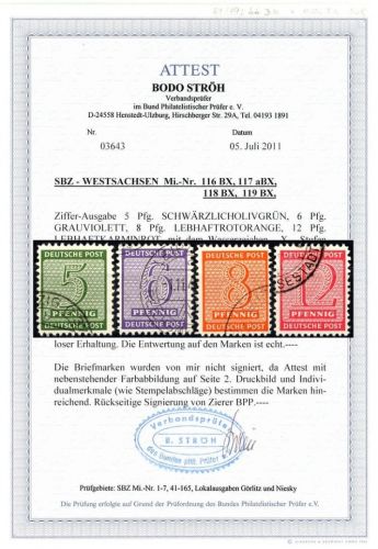 West Sachsen Mi 116-119 BX ° einwandfrei, FA Ströh BPP, ME 550€