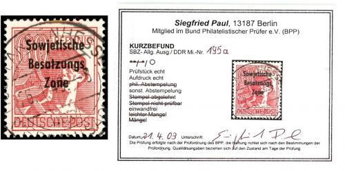 SBZ Mi 195 °ideal gest. und einwandfrei, KB Paul BPP