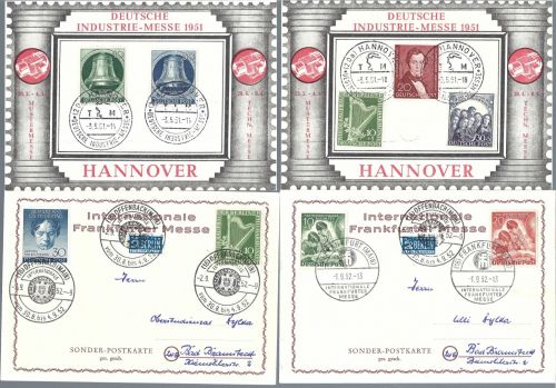 Berlin 4 Messekarten mit Mi 72-74, 76+78, 80-81, 72+87, ME 440€